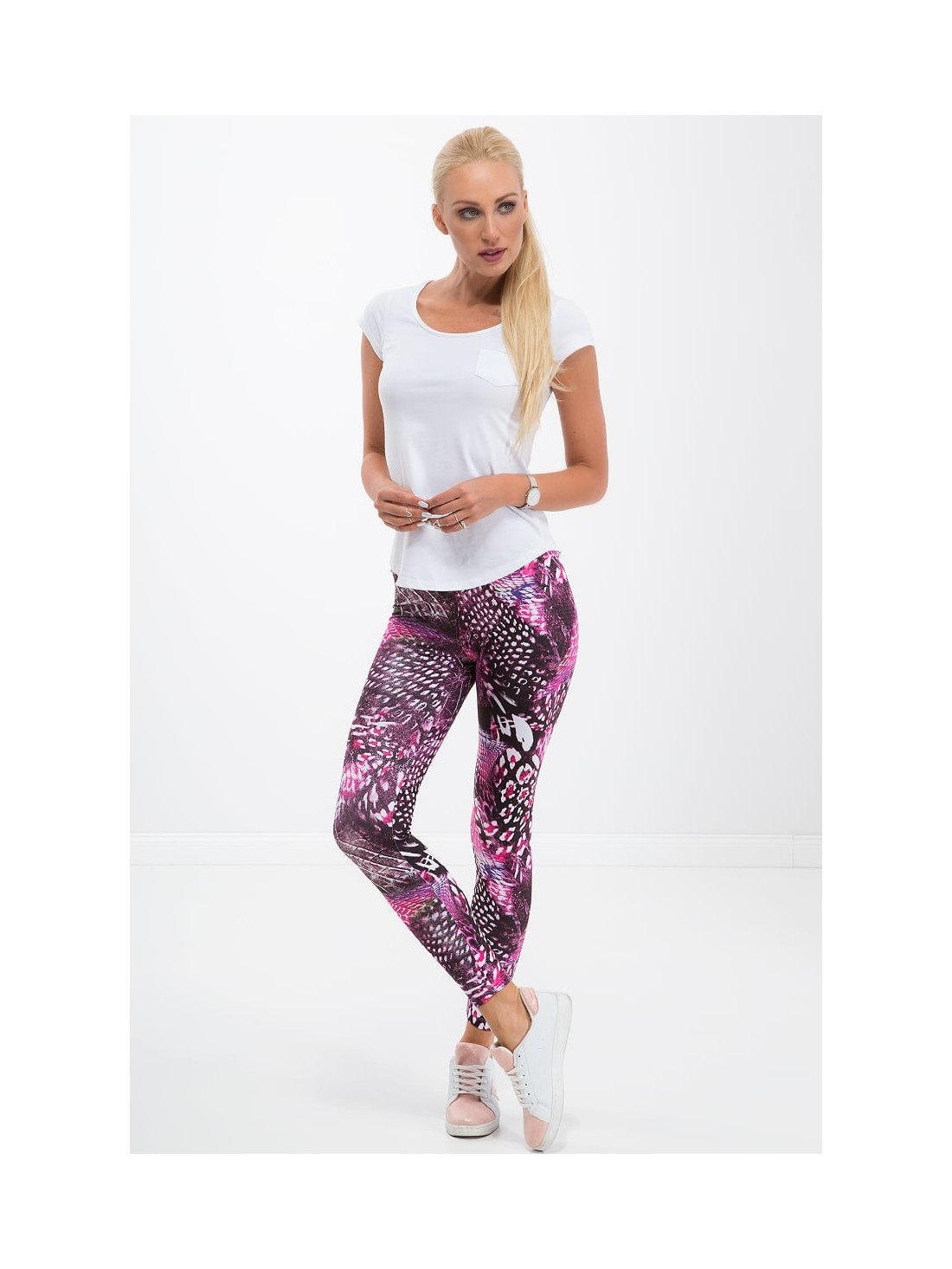 Amaranth sports leggings with patterns H1001 - Online store - Boutique